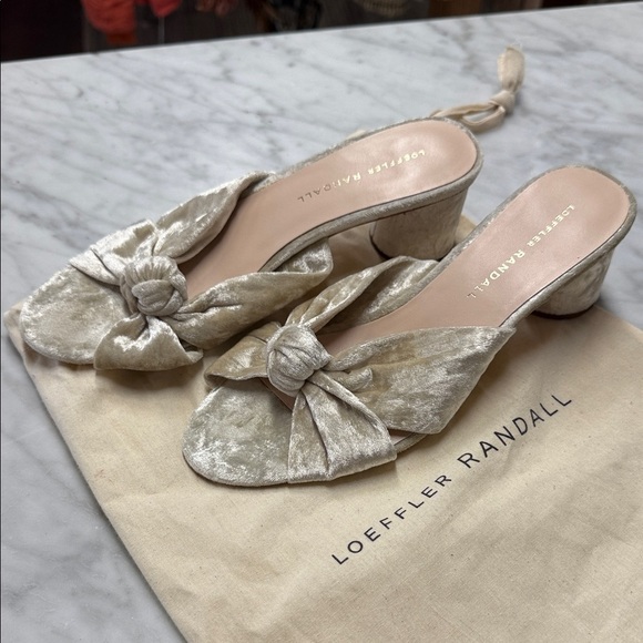 Loeffler Randall Celeste Velvet Slip on Sandal in Metallic Beige Size 7 - Picture 2 of 12